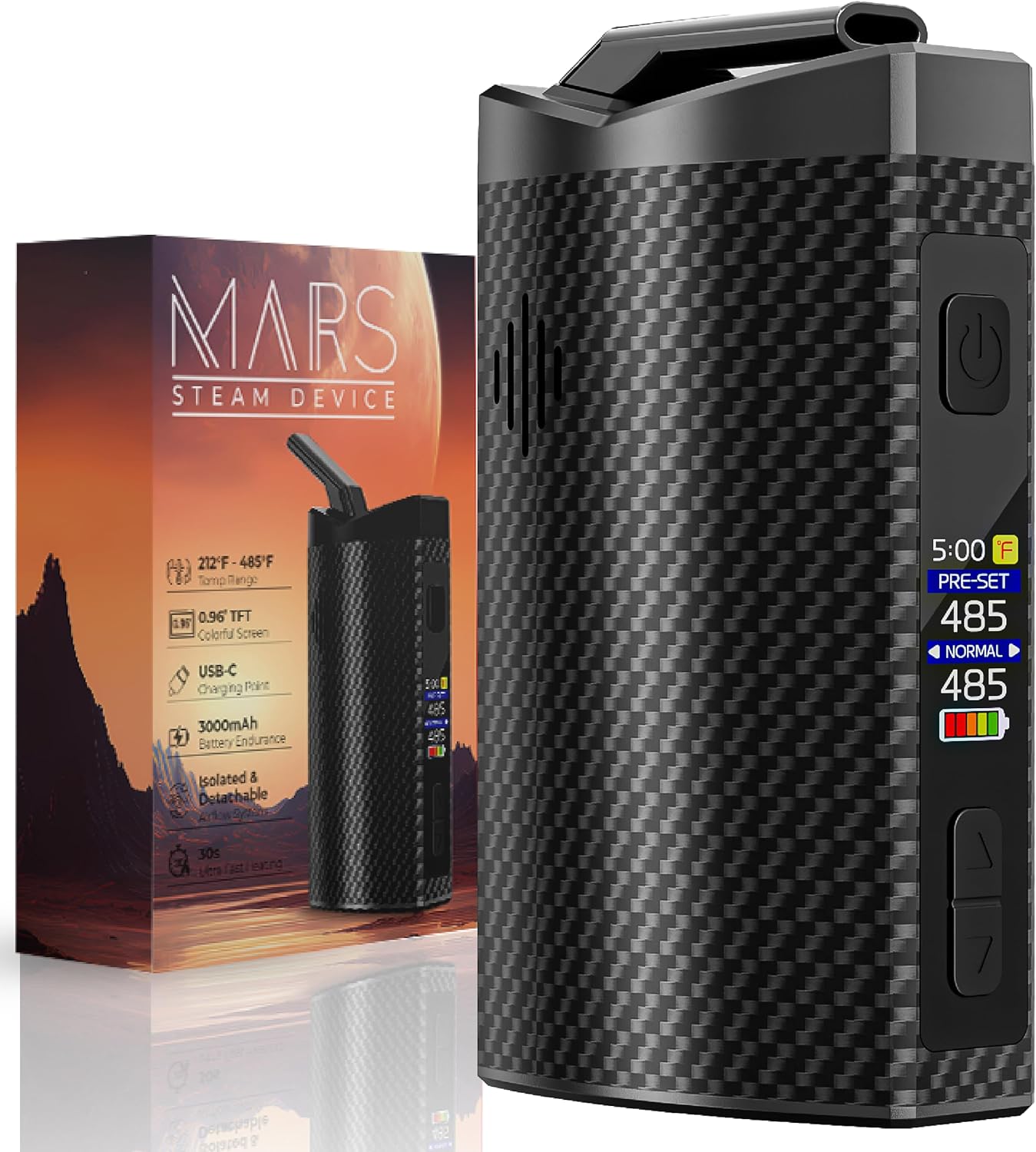 IOUQ MARS Steam Device Kräuter-Vaporizer Carbon Fiber Black mit TFT Display und 3000mAh Akku