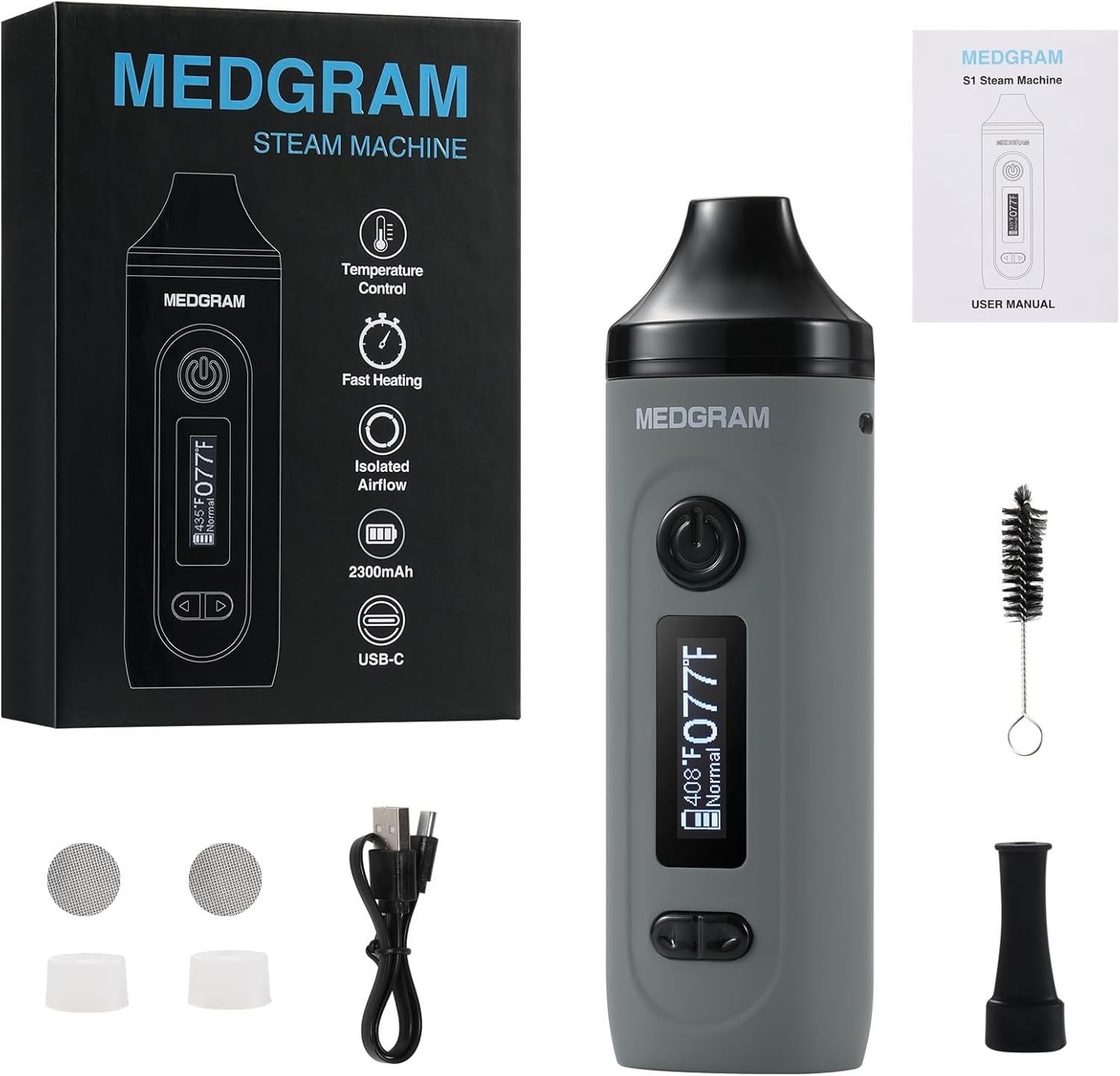 MEDGRAM S1 Steam Machine Kräuter-Vaporizer mit 2300mAh Akku, OLED-Display und Isolated Airflow