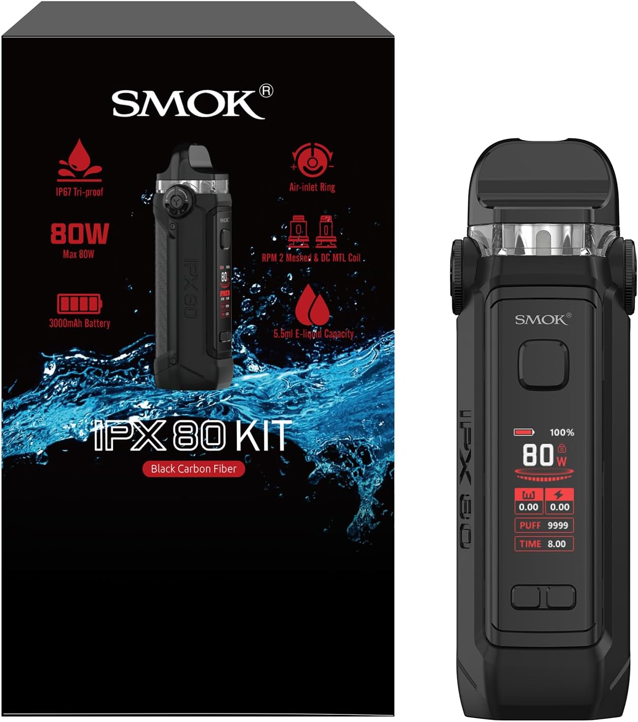 SMOK IPX 80 Pod Mod Kit Black Carbon Fiber mit IP67 Tri-Proof und RPM 2 Coils