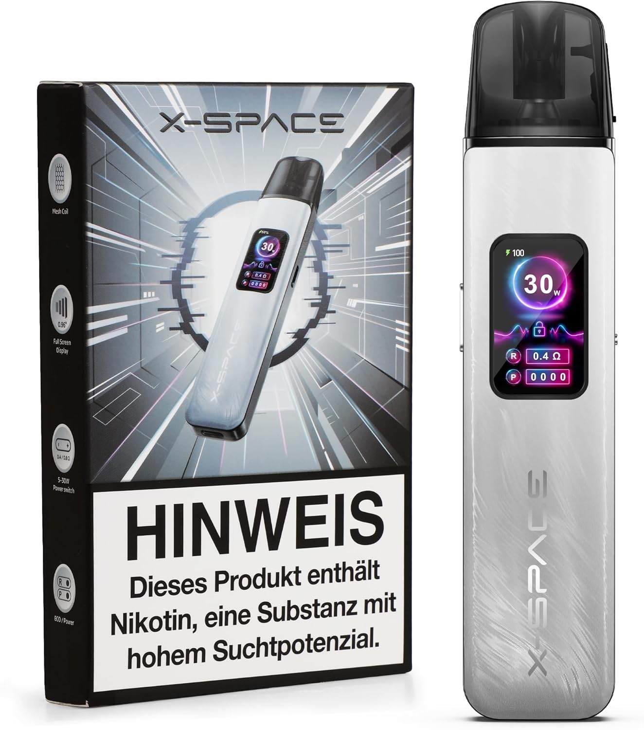 X-SPACE ET2 Pod System Federgrau mit 0.96 Zoll Full Screen TFT Display